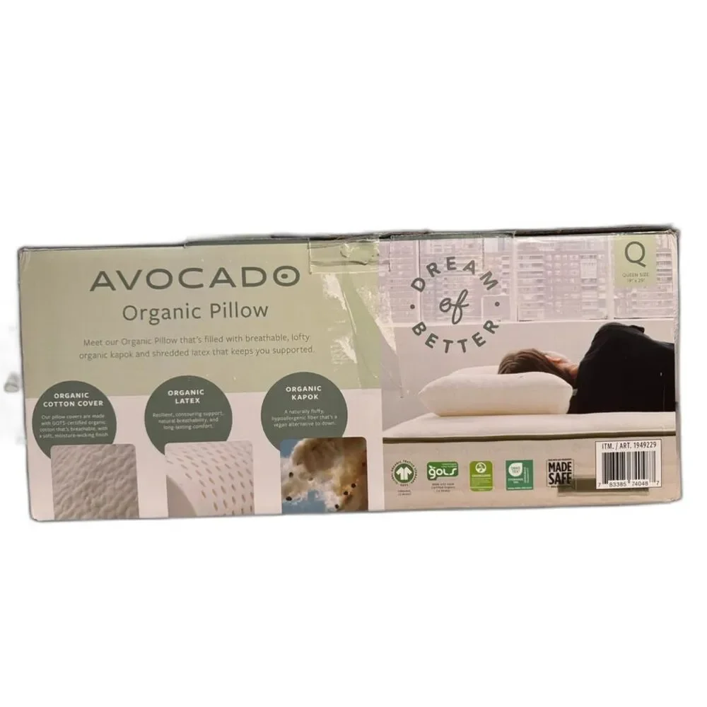 Avocado Green Pillow Organic Bed Pillow Oeko-Tex Cert. Sz Queen